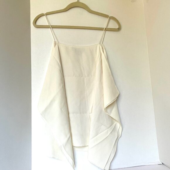 Theory Cold Shoulder Rosina Top Womens Medium Ivory Sleeveless Crepe Blouse - Picture 5 of 8